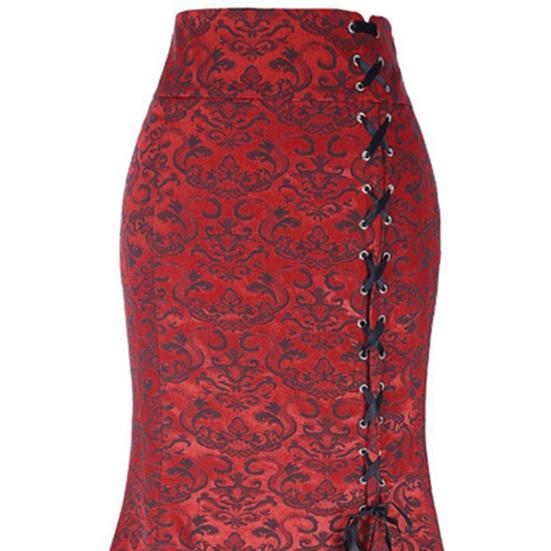 Halloween Skirt Jacquard Fishtail Women Punk Style Vintage Ruffles Bodycon Skirt