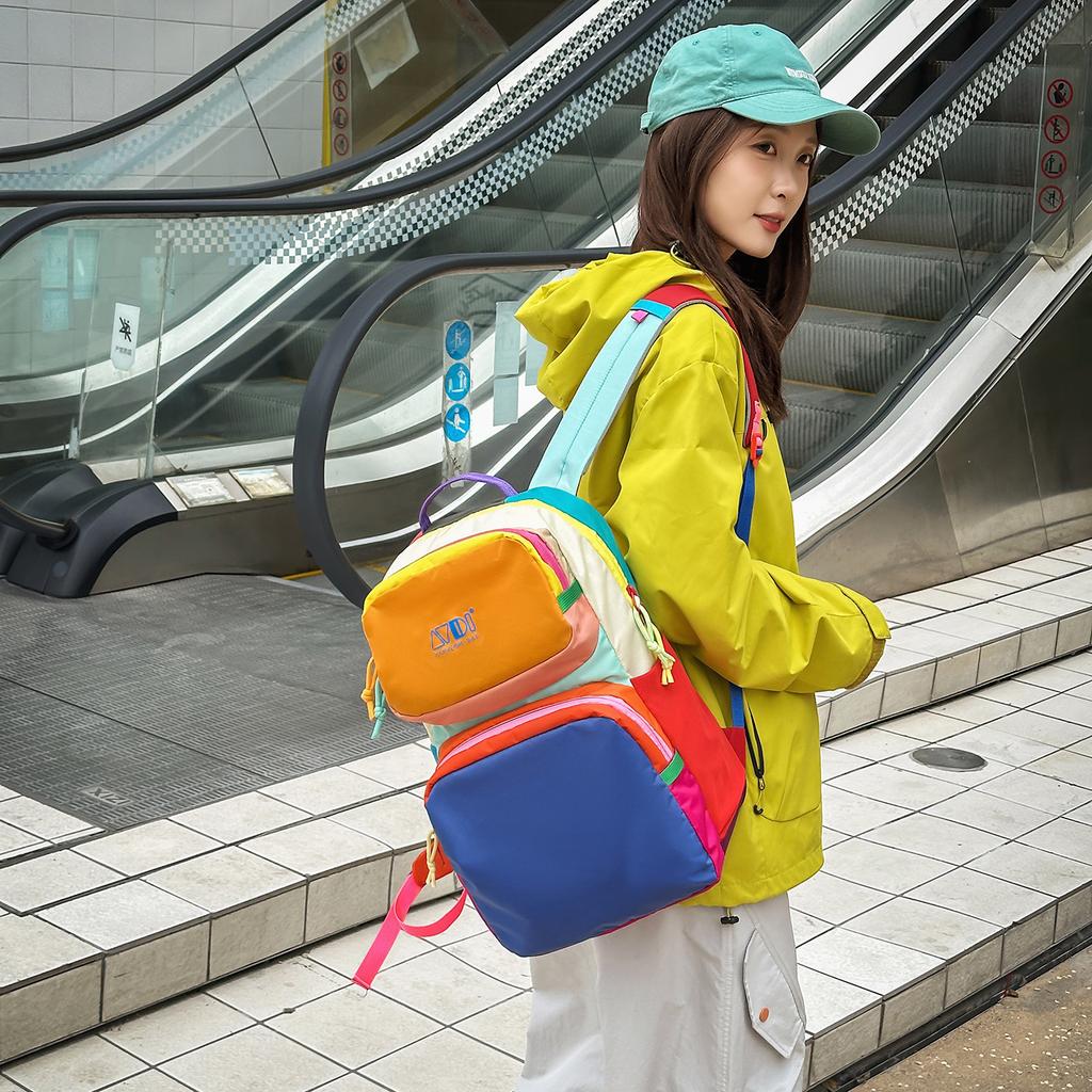 Schoolbag Dopamine Large Capacity Backpack Water-proof Outdoor Travel Bag Sports Color Matching Mountaineering Bag Lightweight Backpack