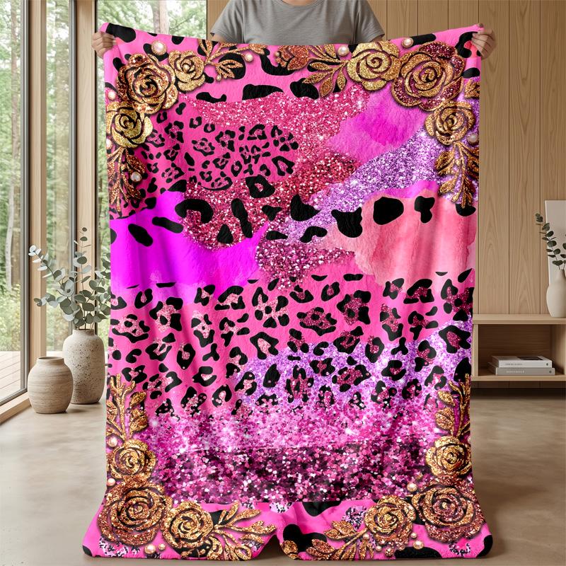 Pink Leopard Fashion 1 Theme Blanket Lightweight Warm Flannel Blanket Decorative Throw Blanket for Home Decoration