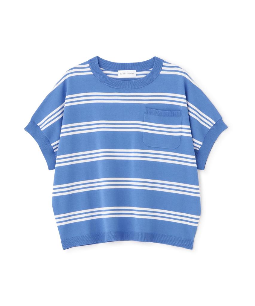 Human Woman Short Sleeve Crew Neck Sweater x White (Random Stripe) / Women's / 077-5170502 113_Blue