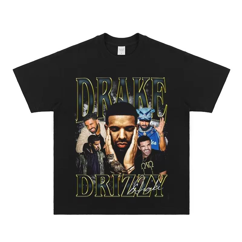 2026 Summer New Drake Vintage Tee Drake Vintage Neckline Rap American Mens Fashion Casual Short Sleeve Tshirt S