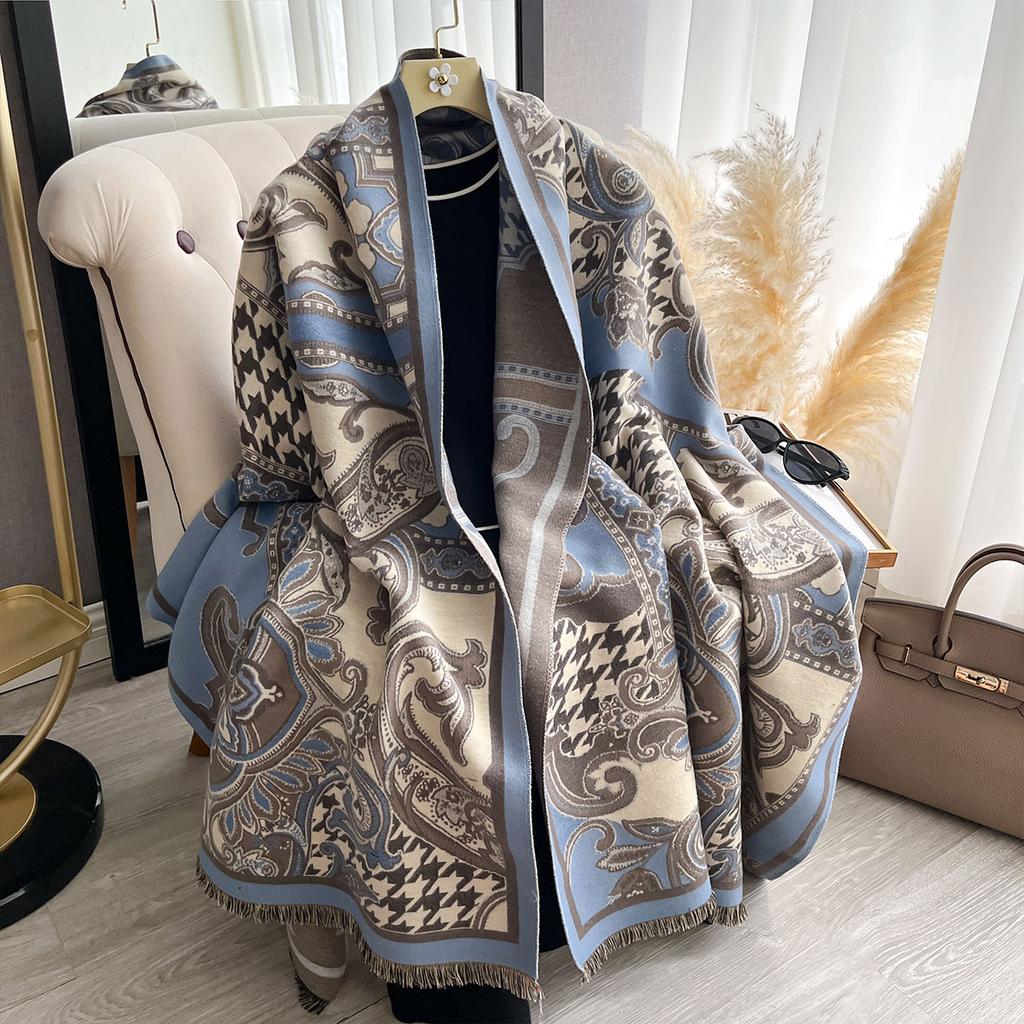 Women Bohemia Imitation Cashmere Two Sided Print Scarf Soft Warm Pashmina Shawl Autumn Winter Coldproof Windproof Blanket
