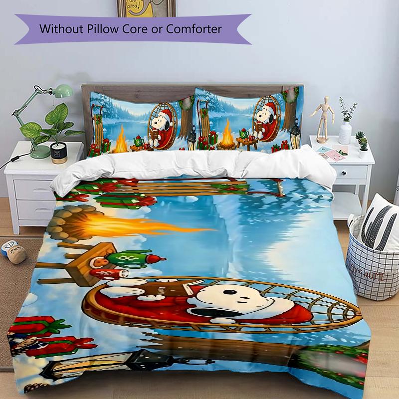 Winter Festive Scene Printed 3pcs Bedding Set Soft Microfiber 1 Duvet Cover And 2 Pillowcases Home Bedroom Decor Xmas Gift K1486