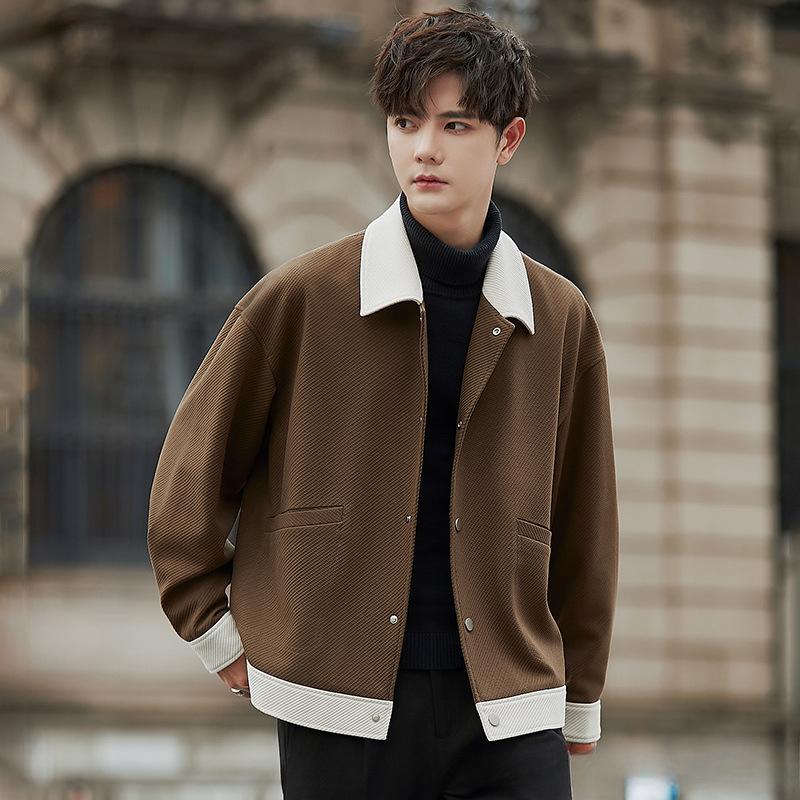 Spring and Autumn Twill Splicing Jacket Lapel Design Sense Loose Casual Jacket Top Trend High Sense