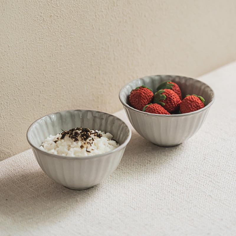French Retro Ceramic Rice Bowl Creative Striped Fruit Salad Bowl Premium Simple Home Daily Porridge Soup Bowl