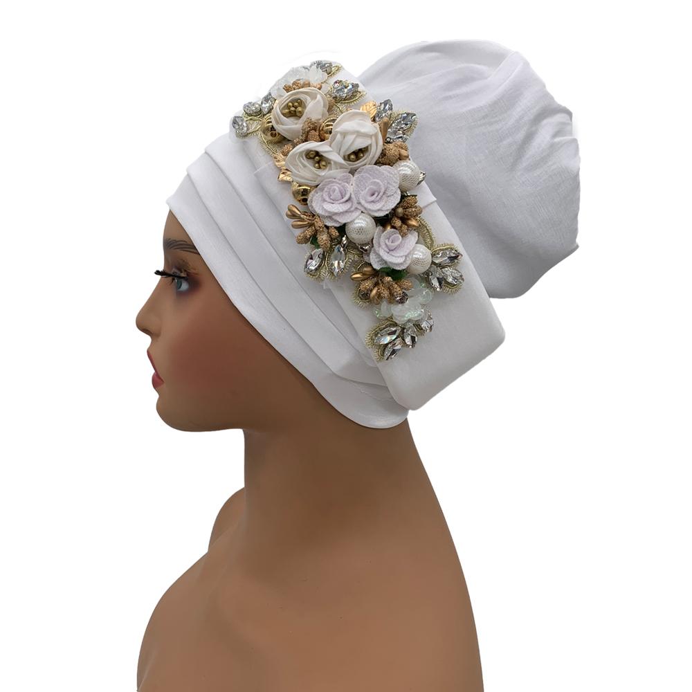 Raw Silk African Turban Cap Flower Headwrap Bonnet Nigeria Wedding Headtie Wedding Party Headgear Turbante Mujer
