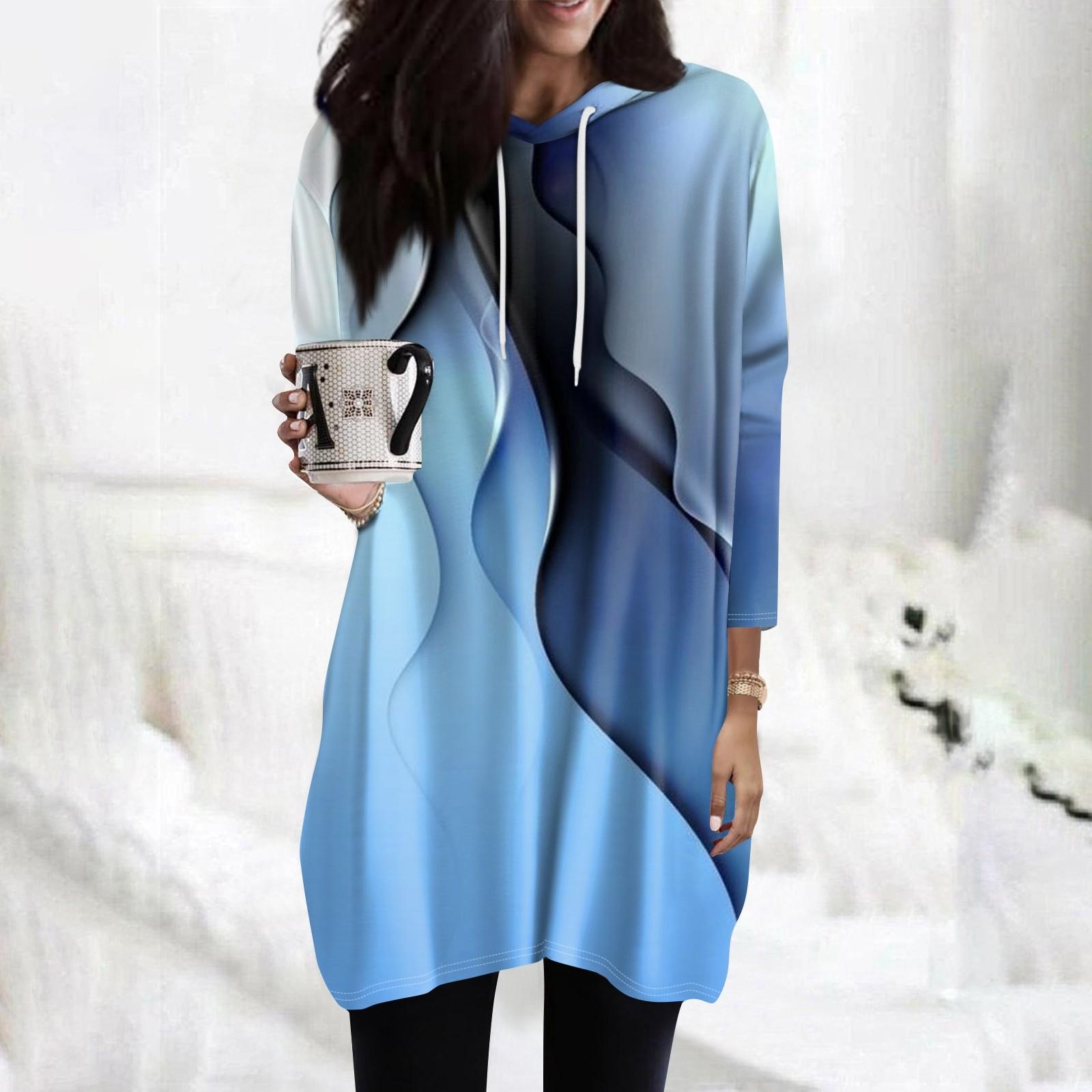 

Женские толстовки, повседневные рубашки с рукавами 3/4, модные туники с принтом, топы с карманами L синий