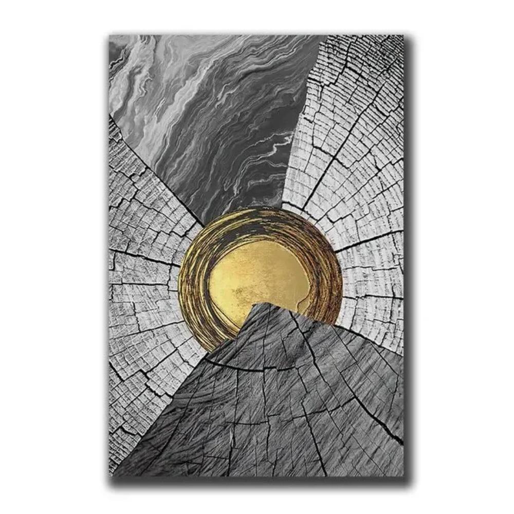 Luxury Vintage Wall Art Abstract Gold Black Green Marble Canvas Painting with Wood Texture Home Decor Posters Prints