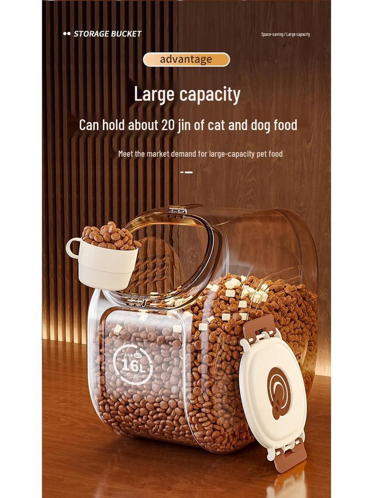Large Capacity Sealed Moisture-Proof Pet Food Storage Bucket, Transparent for Cat and Dog Food