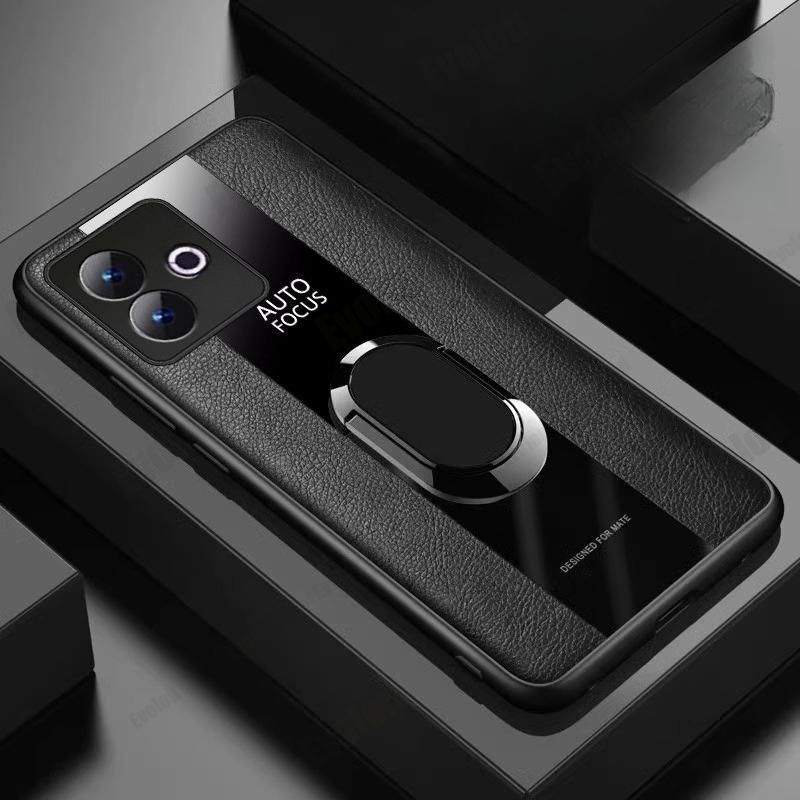 

Для OPPO Realme GT 7 7T Магнитное кольцо-подставка Держатель Чехол для телефона Для Realme GT 7 Pro Роскошная кожа Противоударный бампер Задняя крышка For Realme GT7 чёрный