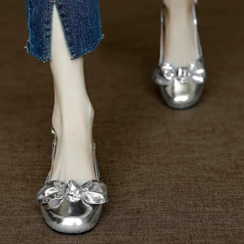 Back strap flat shoes versatile casual shoes summer new leather bow bag head sandals women