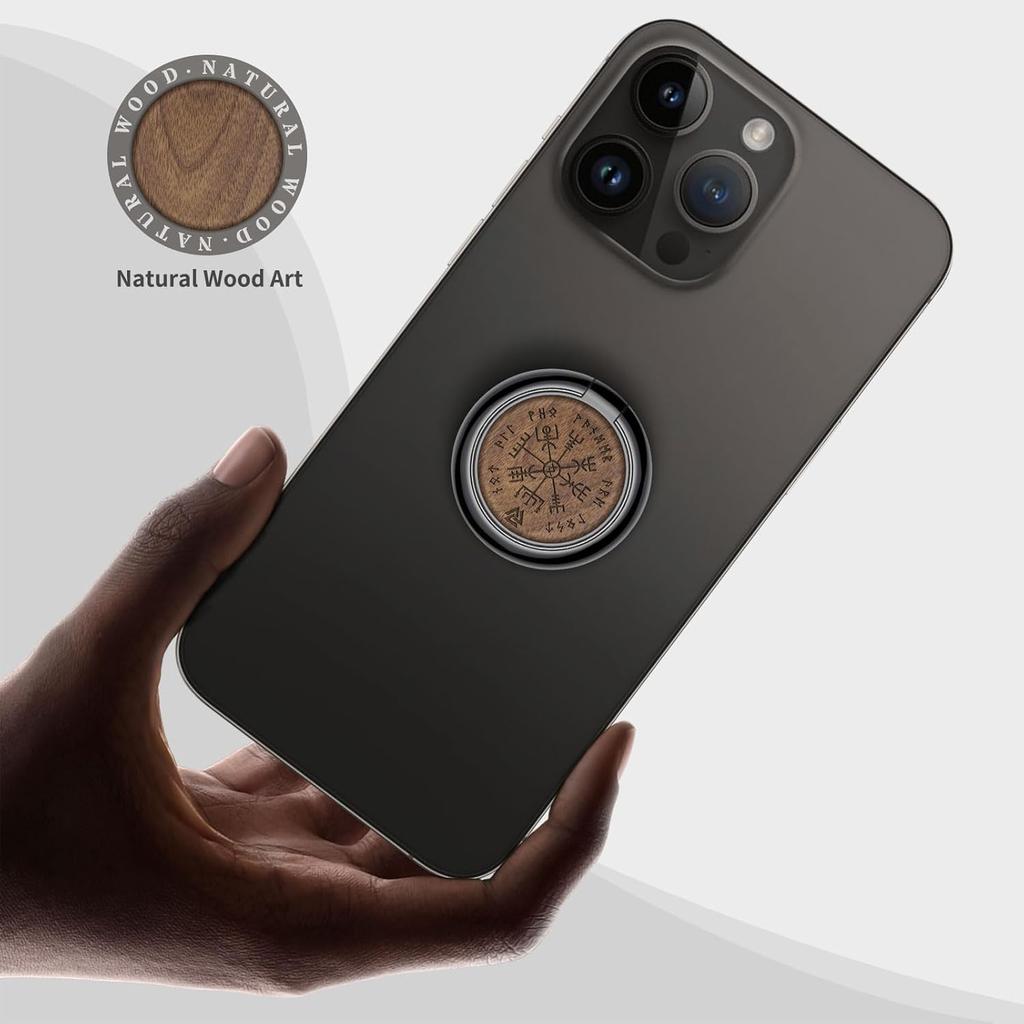 Carveit Wooden Cell Phone Ring Holder Finger Stand Metal Grip Hook Phone Kickstand Compatible with S24 Ultra S23 iPhone 16 Pro Max 13 14 15 Pixel