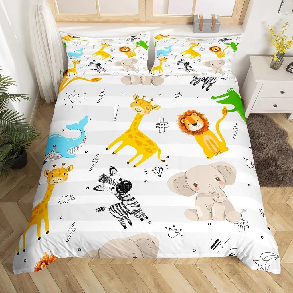 Comforter Cartoon Animals Cute Giraffe Monkey Tiger Elephant Bedding Set Lovely Wildlife Comforter Polyester
