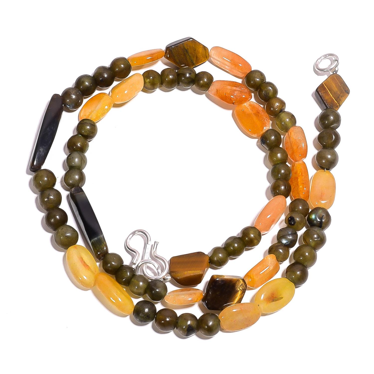 

Natural Yellow Aventurine Labradorite Gemstone Smooth Beads Necklace 17 UB-4188 UB-4188