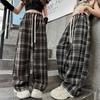Kids Spring Autumn Plaid Pants for Teenage Girls Causal Loose Straight Drawstring Trousers Child Sweatpants