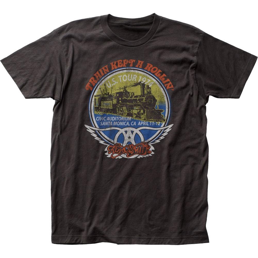 Aerosmith Train Kept A Rollin Mens T Shirt Music Classic Rock Band Tee New Black XXXL