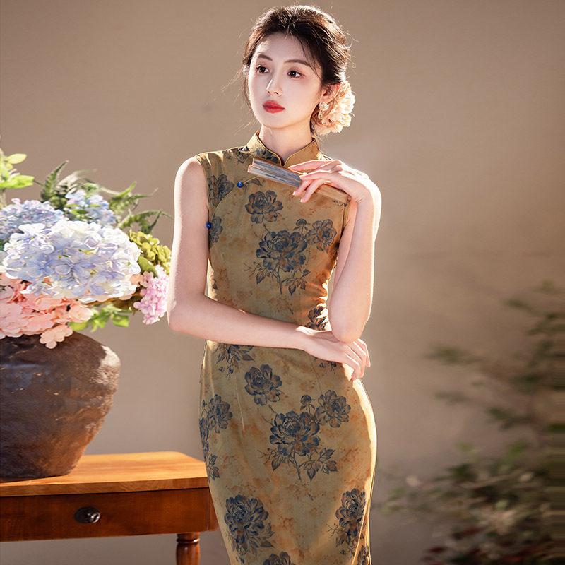 Sleeveless daily national style new Chinese style Suzhou long cheongsam improved young 1011 new women's high sense summer
