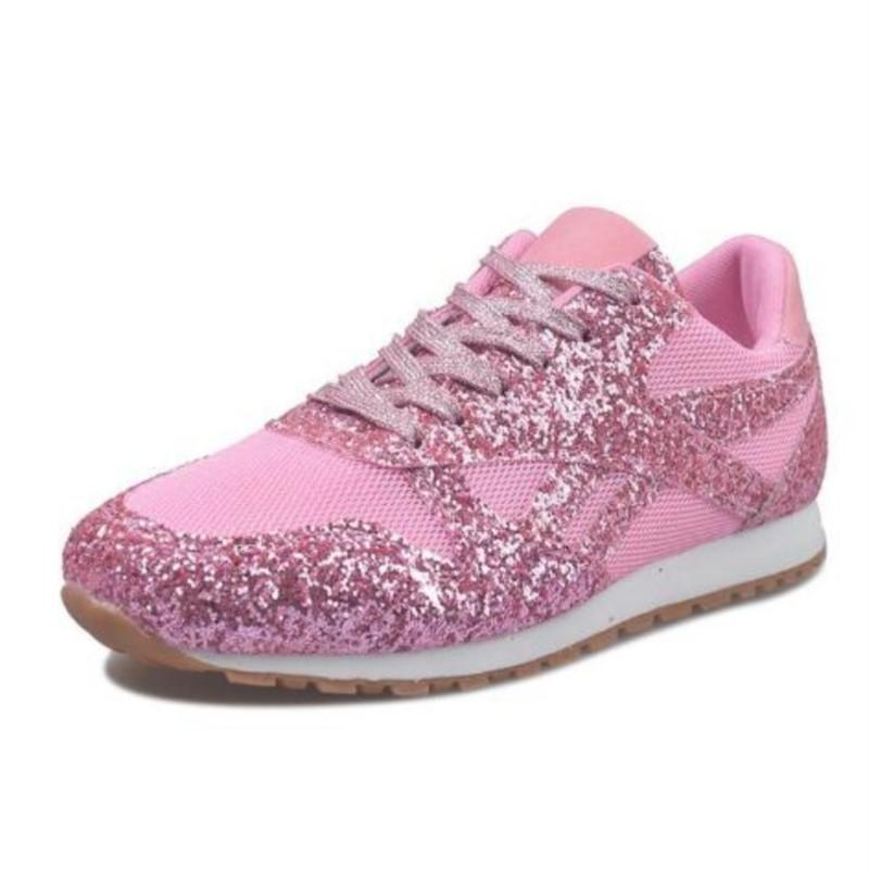 Deep Mouth Mesh Rubber Sneakers Mesh Sequin Lace Up Flat Heel Flat Round Toe Cross Strap  P420