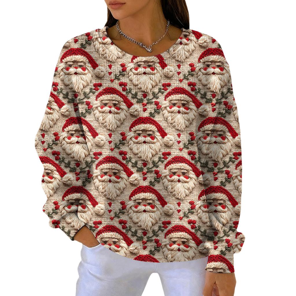 Women's Fashion Casual Gradient Christmas Print Pullover Sports Long-Sleeve Top