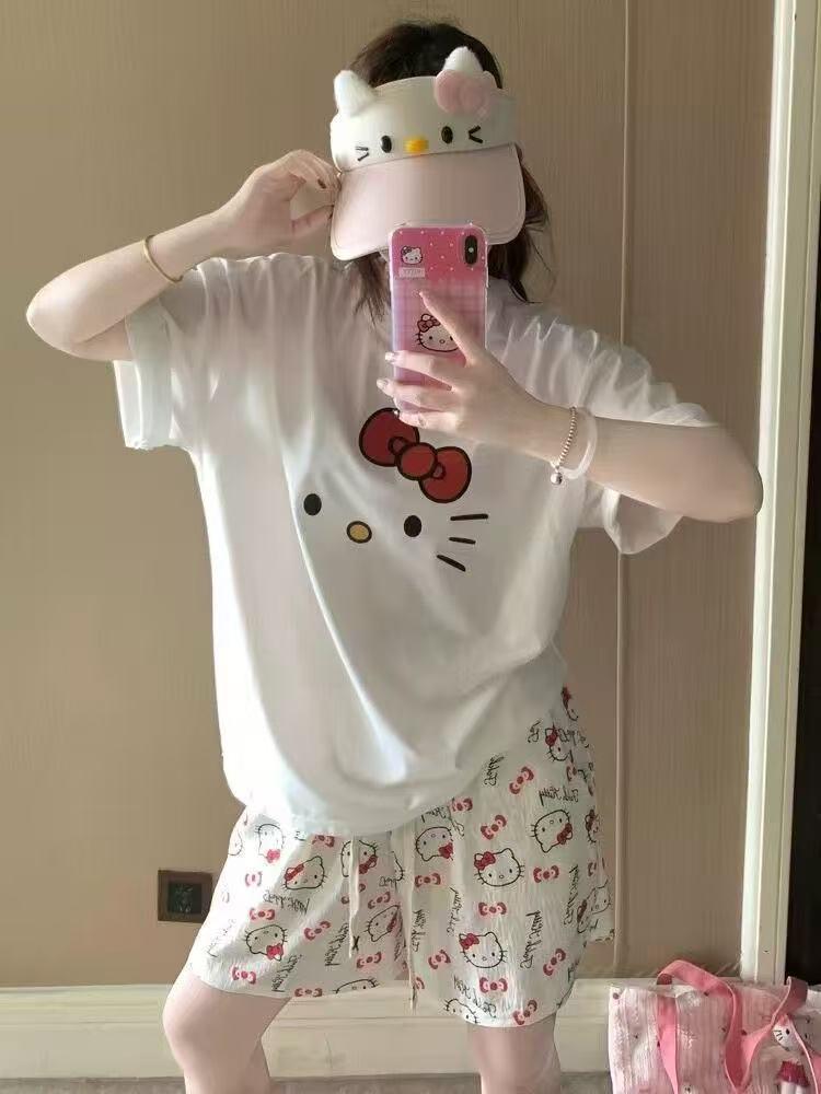 Women's Plus Size Summer Cartoon Pajama Set - Cute Donald Duck Short Sleeve Homewear