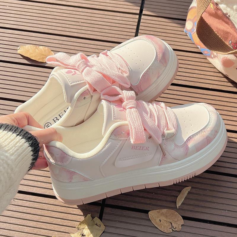 Women's White Sneakers 2025: Spring Versatile Thick-Soled Casual Shoes, BEBE529