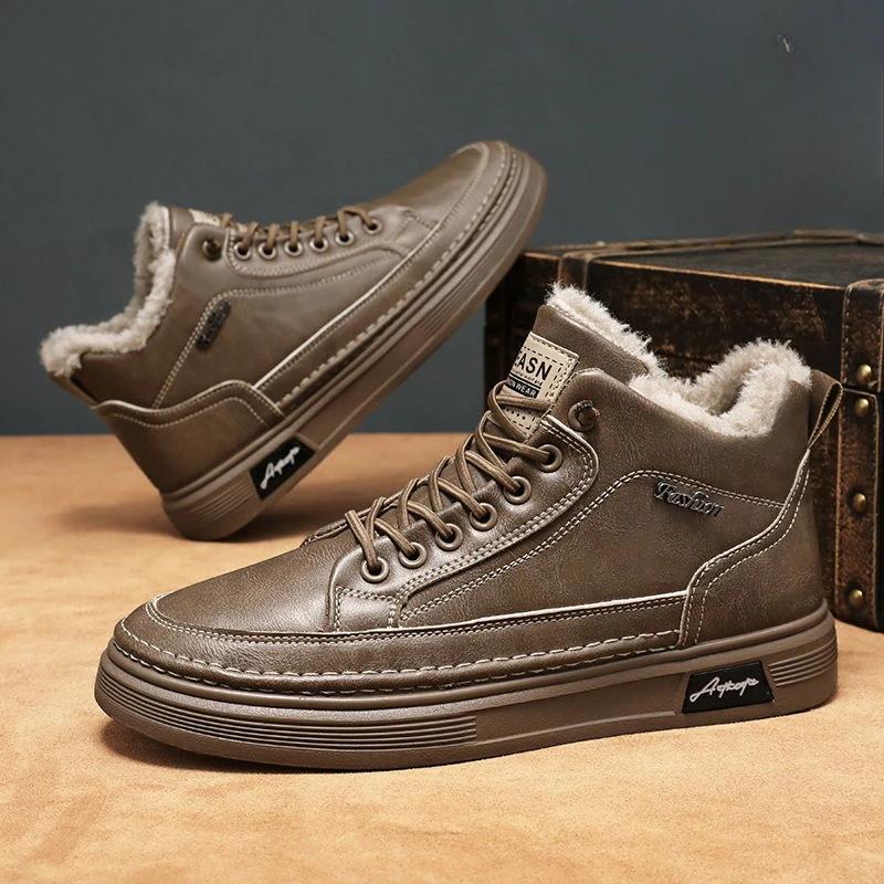 Male Winter Sneaker Shoes Lace Up Platform Men's Snow Sport Boots Casual High Quality Comfortable Fashion Brands New in Fleece