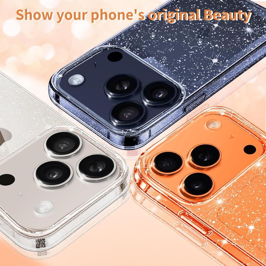Clear Glitter Case For iPhone 17 Pro Max Air 16E 16 E 15 Plus 14 13 12 17Pro 11 Gold Orange Black Pink Purple Cute Women Girls Phone Cover Accessories