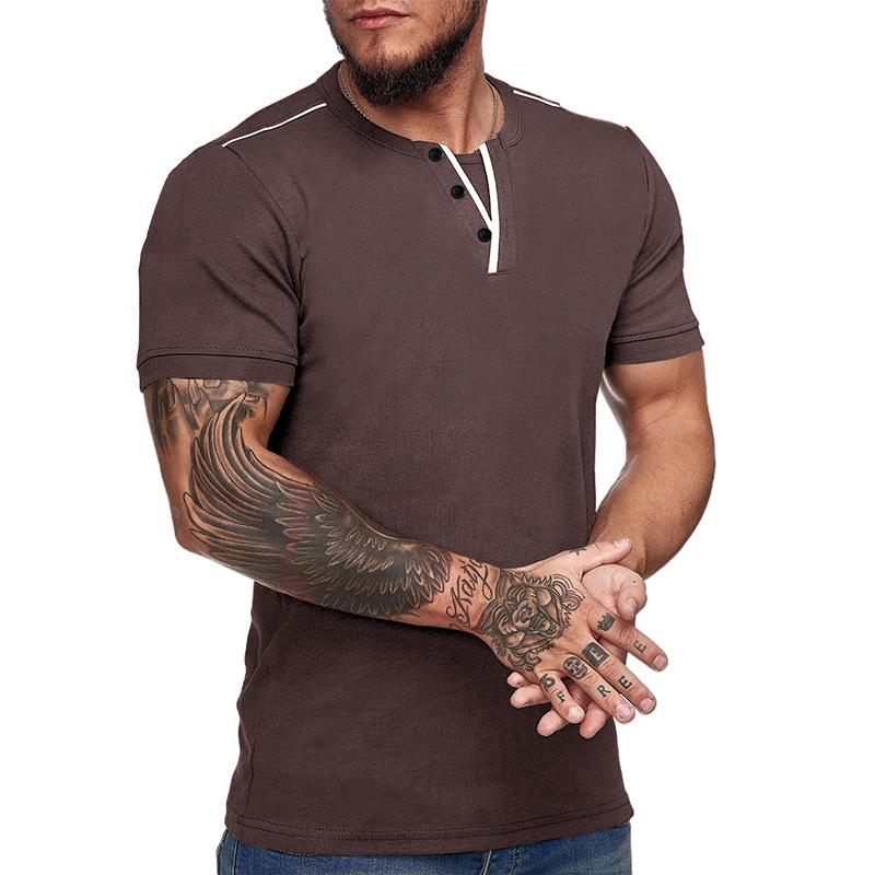 Mens Slim Fit V Neck Henley Short Sleeve Solid Casual T Shirt