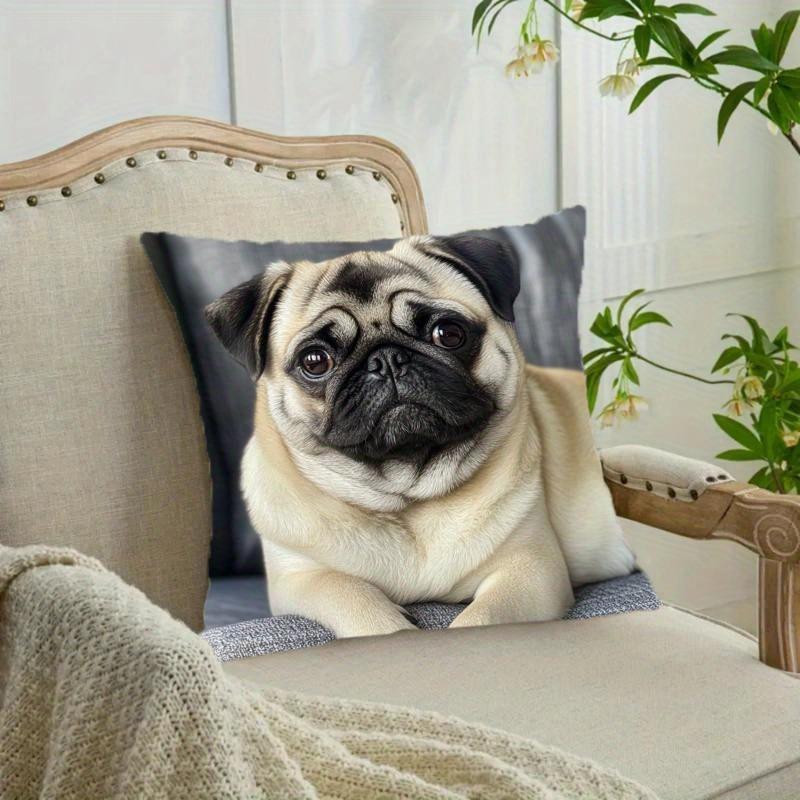 1 piece cute pug pillow cover - soft plush decorative cushion