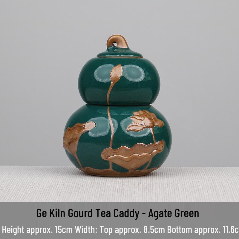 Ru Kiln Ceramic Gourd Tea Canister - Moisture-Proof Storage for Pu'er Tea, Gongfu Tea Set Container