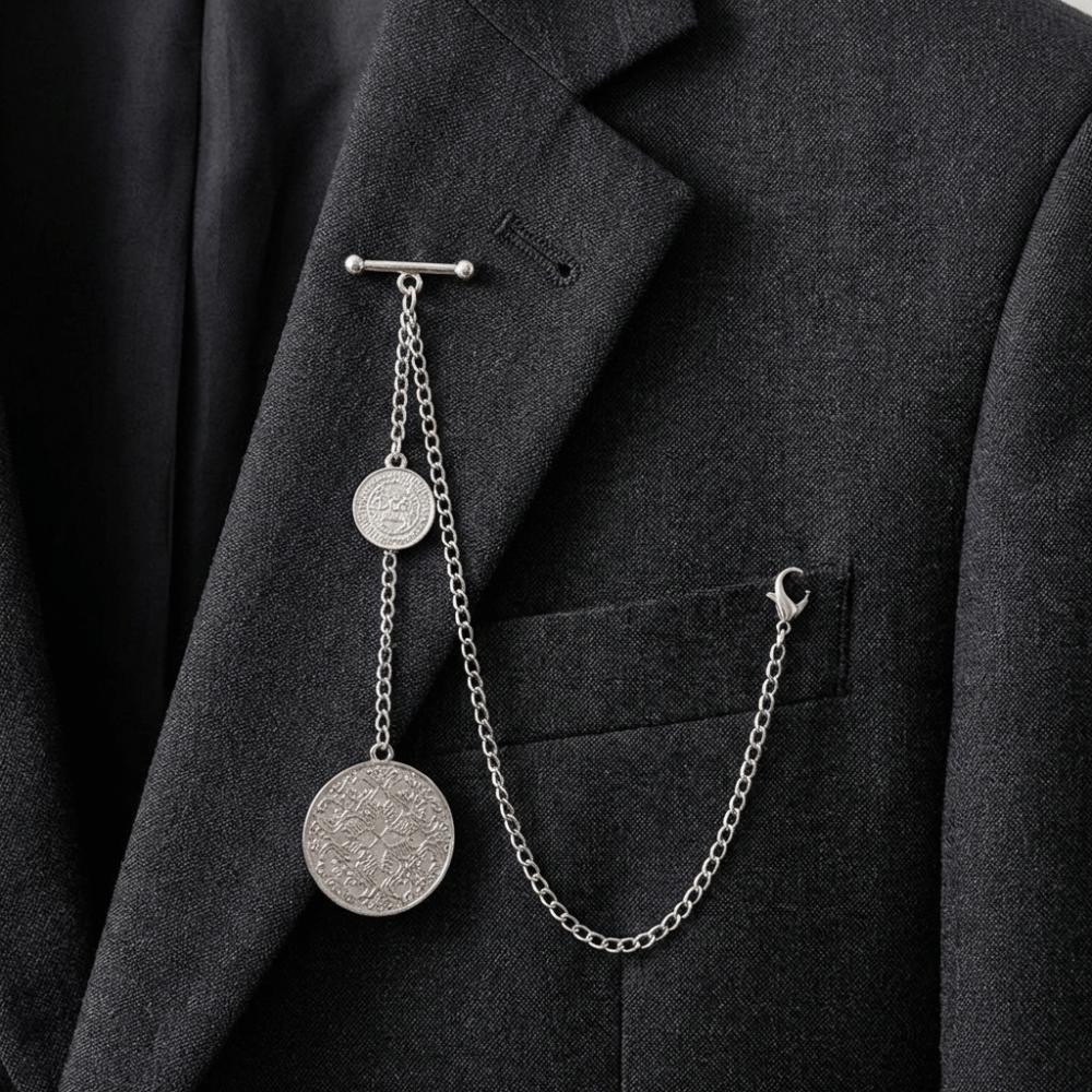 Elegant Classic Vest Suit Chain Vintage Sophisticated Tassel Chain Brooches Tie Accessory Decorative Badge Collar Pins Men Shirt