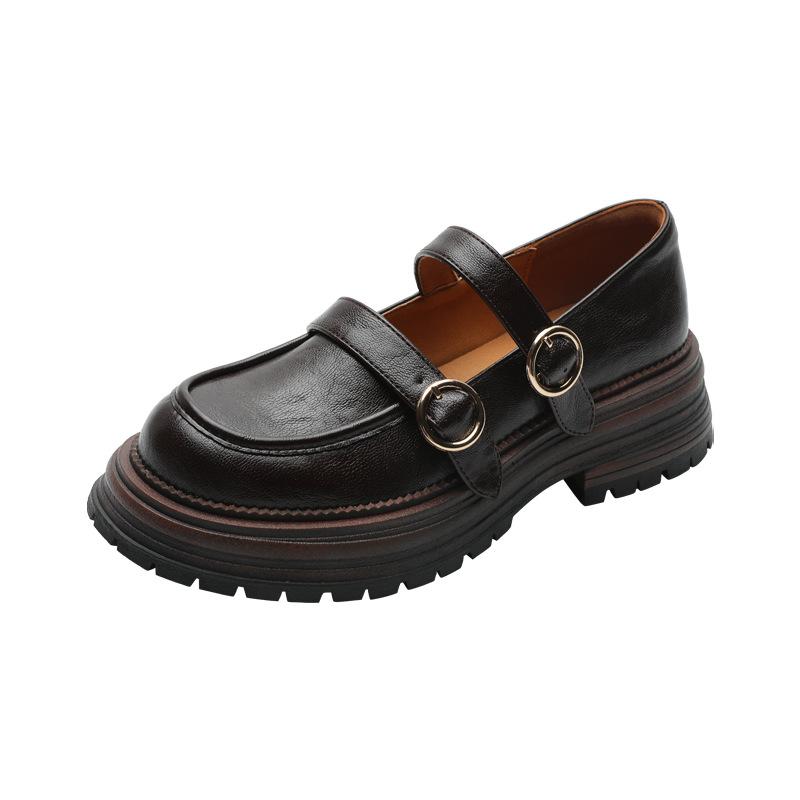 British Style Platform Small Leather Shoes for Women 2025 Early Spring Models with Round Head Retro One-pedal Mary Jane Single Shoes for Women