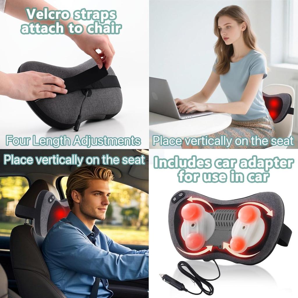 Shiatsu Neck and Back Massager with Heat - Deep Tissue Massage Pillow for Neck, Back & Shoulders Pain Relief, Ergonomic Design E
