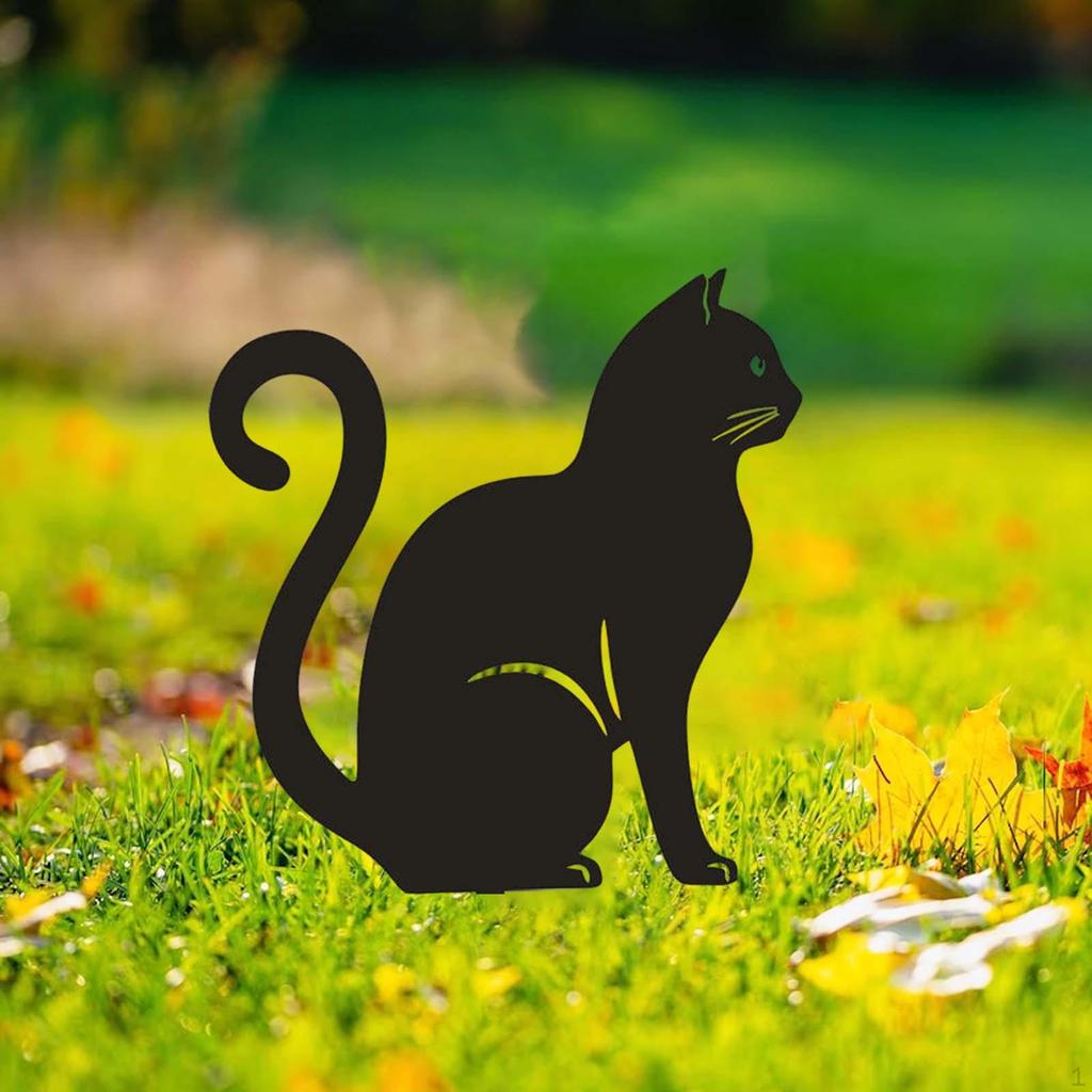 Black Cat Stake Garden Statue Decor Lovers Gifts Stainless Steel and Lawn for