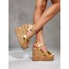 Golden Wedge Platform Sandals Women Sexy Open Toe Ankle Strap Chunky High Heels Elegant Bow Decoration Beach Shoes for Ladies