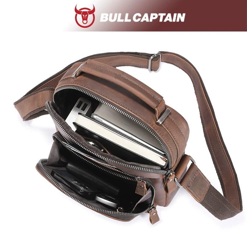 BULLCAPTAIN Vintage Crazy Horse Leather Messenger Bag for Men, Large Crossbody Tote with Pocket Fits 10-Inch Tablet, Laptop, Phone