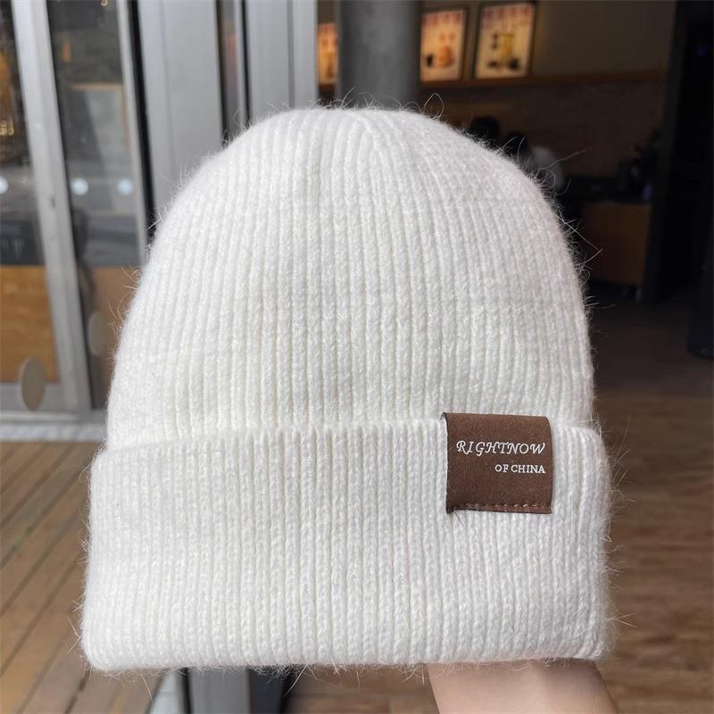 

New rabbit fur wool knitted hat for women, cold-proof and warm autumn and winter hat, velvet winter cold hat Elastic (55-60cm)