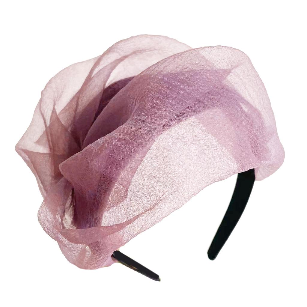Tulle Ruffle Headband Crape Half Hat for Women Girl Aesthetic French Fascinator Hairhoop for Evening Party Hair Styling