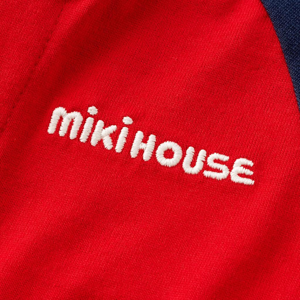 Shortalls 90cm Red X Navy Romper Short Sleeve Logo Made In Japan Baby Baby Clothes Infant 90cm Red Navy [Mikihouse] 10-1305-493