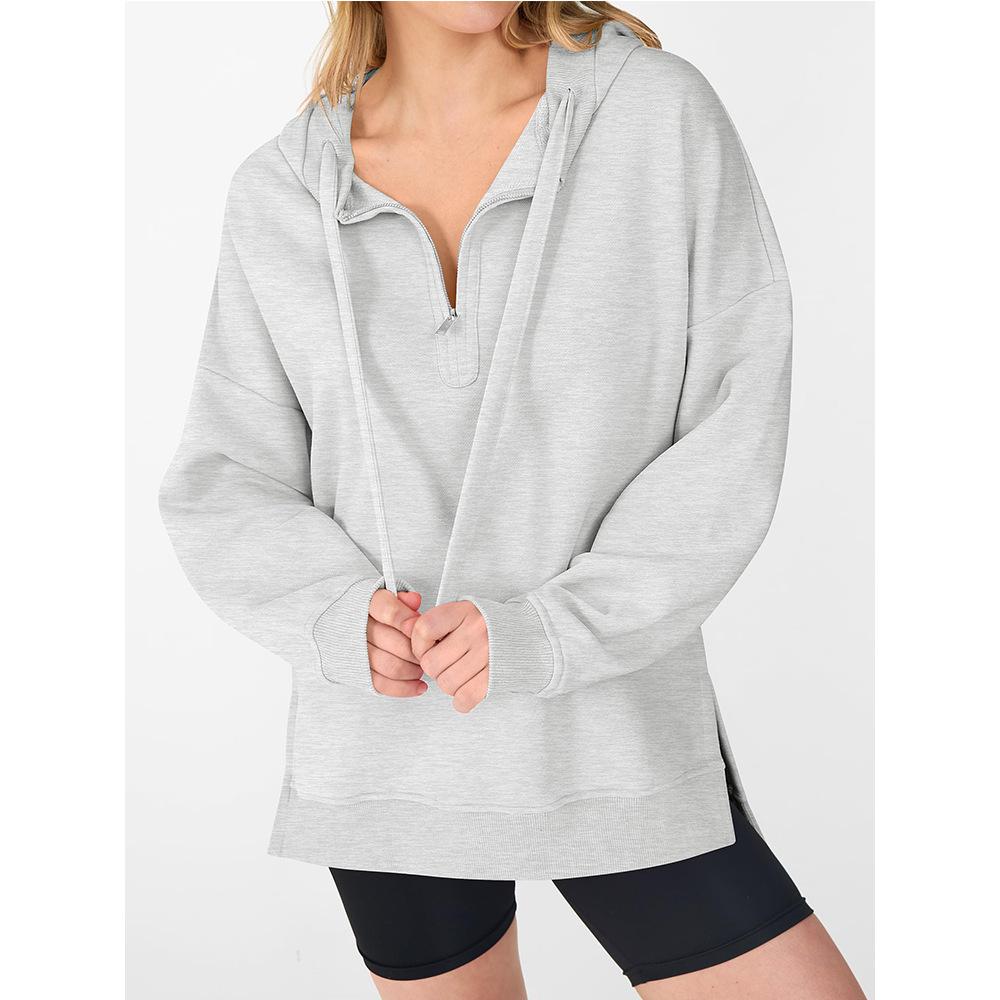 Fall/Winter New Style Women's Half-Closed Collar Zipper Casual Loose Sweatshirt Long Sleeve Hooded Shirt
