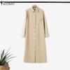  ZANZEA Women Casual Turn Down Collar Loose Three Quarter Sleeve Shirt Dress