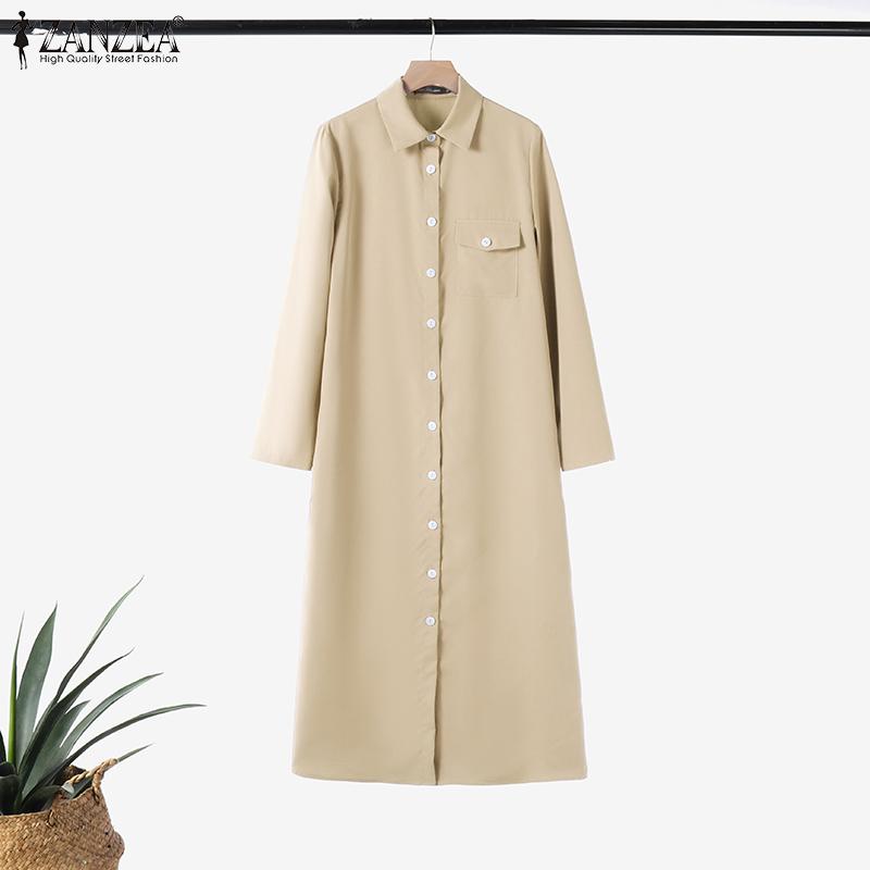  ZANZEA Women Casual Turn Down Collar Loose Three Quarter Sleeve Shirt Dress