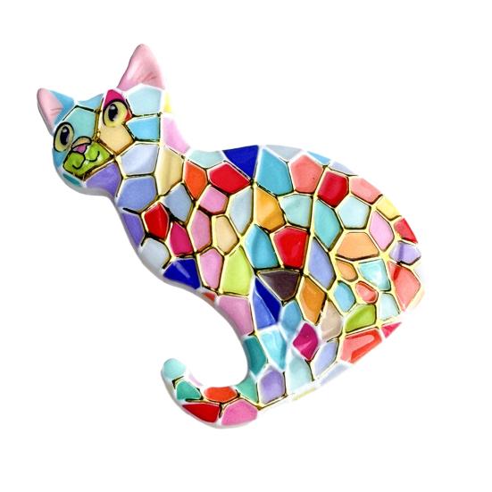 3D Sitting Cat Refrigerator Magnet Embossed Geometric Colorful Kitten Fridge Magnet Home Kitchen Cabinet Locker Whiteboard Decoration