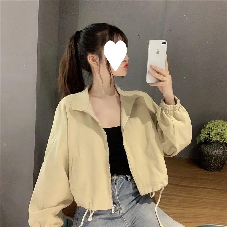 Spring 2023 Women's Trendy Loose-Fit Windbreaker: Slim Zipper, Long Sleeve, Windproof Short Coat.