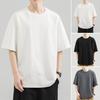 Summer Men T-shirt Round Neck Half Sleeve Solid Color Soft Breathable Cotton Thin Pullover Loose Casual Simple Style Daily Top
