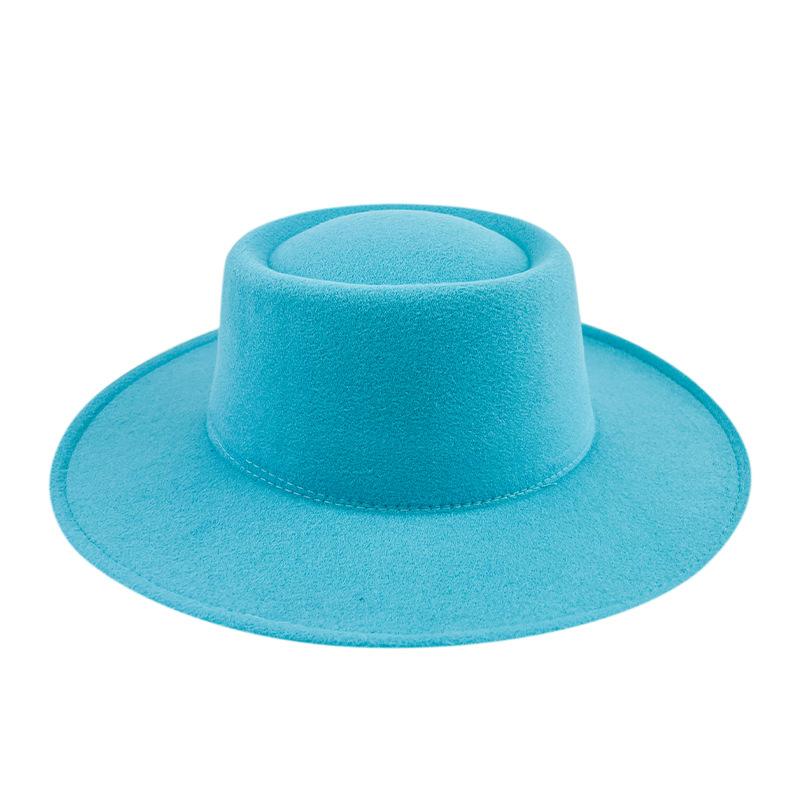 British style solid color big brim flat top top top hat French fashion jazz flat top woolen hat autumn and winter felt hat