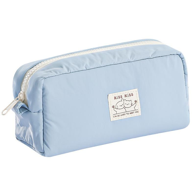 Adorable Lucky Cat Pencil Case Cute Cartoon Soft Stationery Bag Large Capacity Solid Color Organizer Aesthetic School Supplies