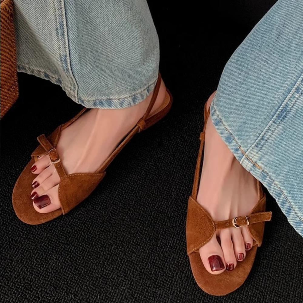 Fashion Sandals for Women 2025 Summer Retro One-piece Flat Sandals Women's Open Toed Vacation Casual Style Roman Sandal Womens Shoes