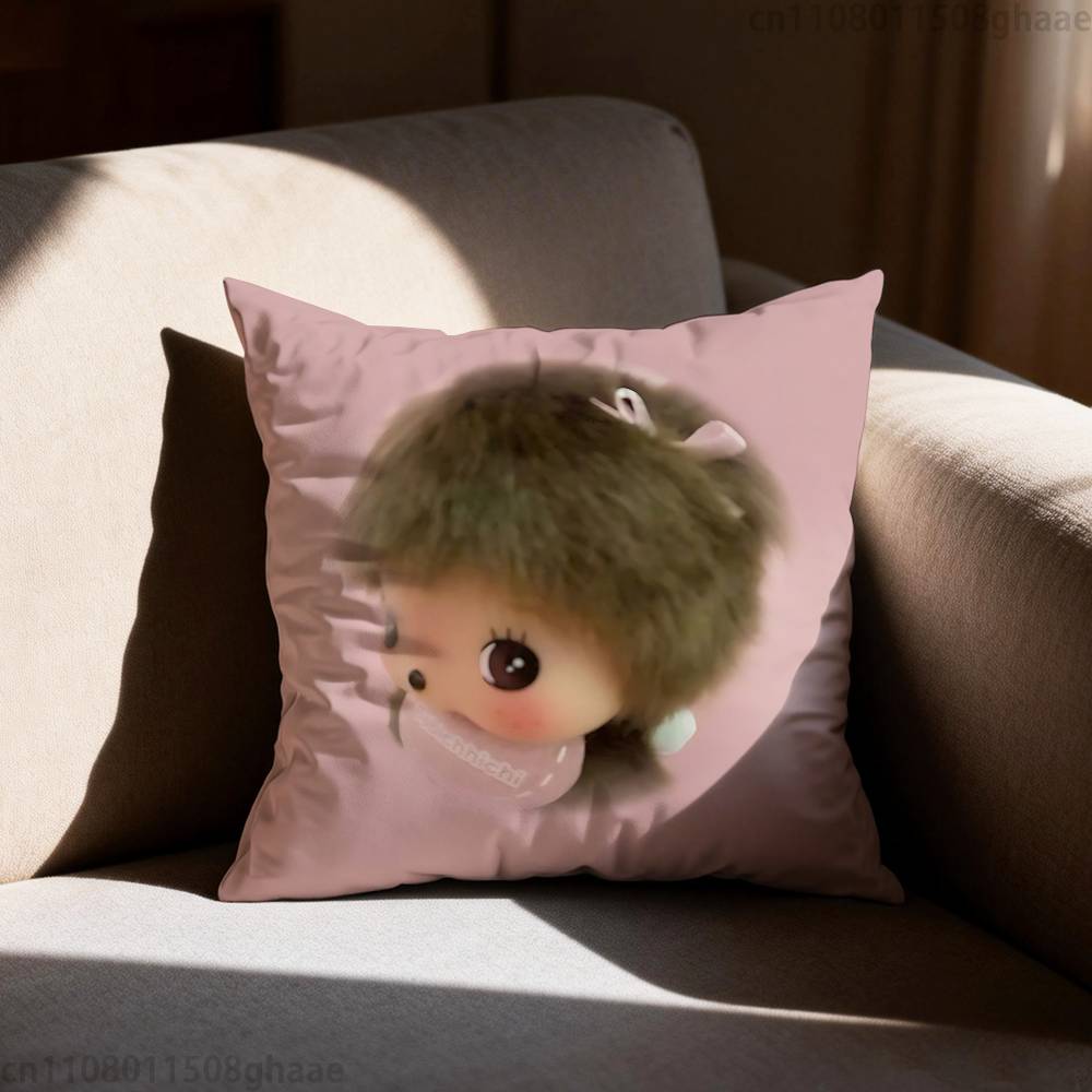 Cute Mmonchhichiss  Pillow Case Square DoubleSided Printing Short Plush Sofa Cushion Cover Bedroom Bedside Pillow 30cmx30cm