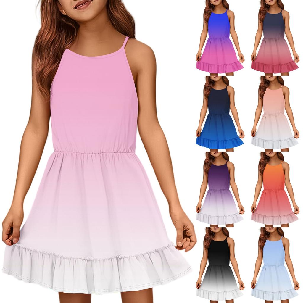 Abito Estivo Casual da Bambina con Scollo Rotondo, Monocolore e Senza Maniche